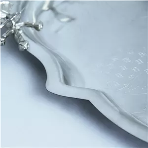 سینی پذیرایی مدل بیضی گوشه دار کوچک استیل مات کد SK-80083 نقره ای