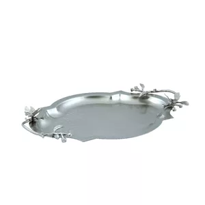 سینی پذیرایی مدل بیضی گوشه دار متوسط استیل مات کد SK-80084 نقره ای