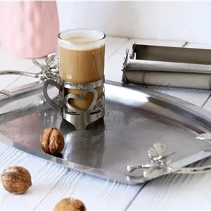 سینی پذیرایی مدل هلالی استیل مات کوچک کد SK-80080 نقره ای