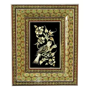 تابلو قلمزنی طرح گل و مرغ قاب خاتم