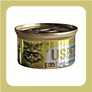 کنسرو 85 گرم نچرال گربه یو اس پت طعم گوساله و شترمرغ