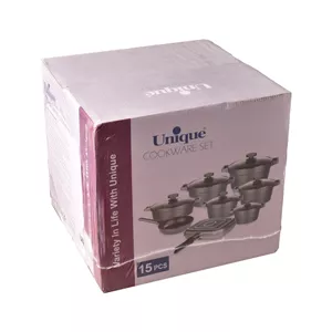 سرویس قابلمه ۱۵ پارچه یونیک طرح دیاموند کد 8519 و 8520 چدن گرانیتی unique مشکی تمام گرانیت