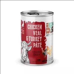 کنسرو پته گوشت گوساله، بوقلمون و مرغ گربه بالغ برند dps