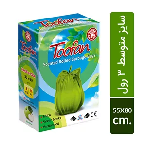 کیسه زباله رولی طوفان42 عددی 3رول سایز متوسط 55x80 سانتی‌متر
