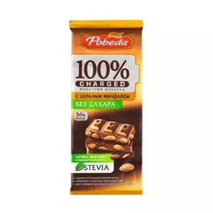 شکلات تخته ای دارک 36درصد بدون قند پوبدا با مغز بادام درختی (90گرم)