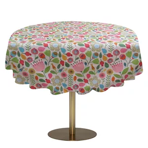 روشنا رومیزی 140 گرد طرح گل و برگ فانتزی