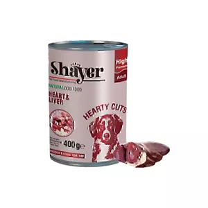 کنسرو غذای سگ شایر دل و جگر مرغ در سس مخصوص Shayer Natural Dog Food Heart & Liver وزن 400 گرم