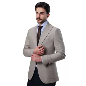 کت تک مردانه نیم آستر دو دکمه یقه ایتالیایی خاکی 52