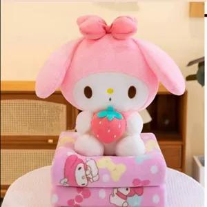 عروسک ملودی پتو طرح بالشتی سفید صورتی