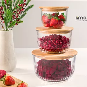 ست کاسه شیشه ای در چوبی لیمون
