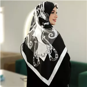 روسری زنانه ابریشم لاکچری طرح هرمس جدید کد ana6055 کرم