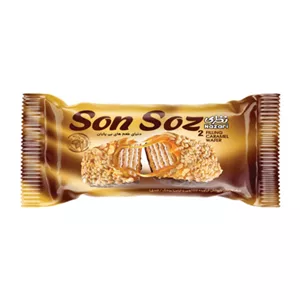 ویفر کاراملی با روکش فرآورده کوکائویی و تزیین (برنجک و فندق) - (Son Soz) نظری