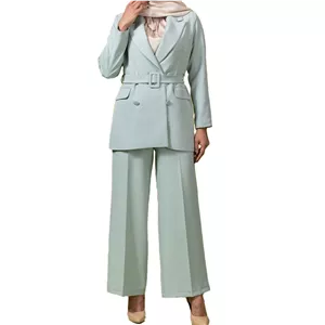 کت زنانه رسمی کرپ باربی آستر دار جیب نما کژوال فلورینا بُرنُس آبی روشن 46