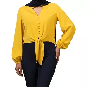 شومیز زنانه کرپ الیزه گره ای تابستانی یقه هفت آزیتا بُرنُس زرد 38