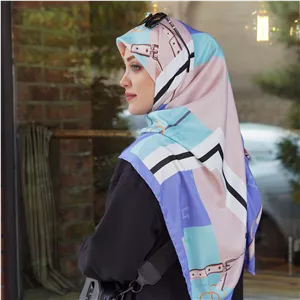 روسری ابریشم طرح هرمس رنگ بندی آنالیا اسکارف کد ana3045 آبی