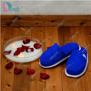 دمپایی حوله ای طرح کرالیچ آبی کاربنی