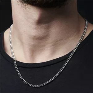 گردنبند مردانه استیل نقره ای 3 میلی متر 