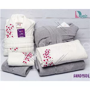 حوله ست دو نفره دنیز مدل HANDMADE شکوفه فیلی و شیری