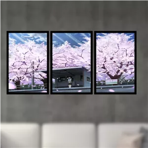 تابلو بکلیت طرح شکوفه گیلاس مدل B-S4740 مجموعه 3 عددی مشکی 100×70