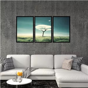 تابلو بکلیت طرح نقاشی تک درخت مدل B-S4864 بسته 3 عددی مشکی 60×90 