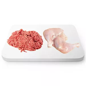 پک یک کیلو ران مرغ پاک شده سبز و 500 گرم چرخ کرده مخلوط گوساله و گوسفندی