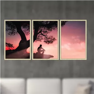 تابلو بکلیت طرح نقاشی تک درخت مدل S4779 مجموعه 3 عددی سایز 70*100*10 