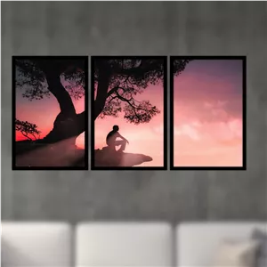 تابلو بکلیت طرح نقاشی تک درخت مدل B-S4779 مجموعه 3 عددی سایز 20*30*10 