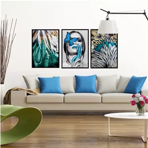 تابلو بکلیت طرح مدرن و دکوراتیو فیروزه مدل B-629 مجموعه 3 عددی سایز 50*70*10