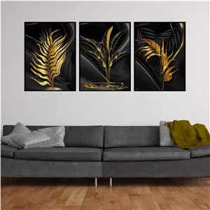 تابلو بکلیت طرح طلایی خوشه گندم مدل B-582 مجموعه 3 عددی سایز 30*40*10