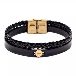 دستبند چرم و طلا 18 عیار اسم سپنتا 123545 برند لیردا | مشکی | 0.150