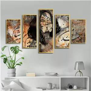 تابلو بکلیت طرح خوشنویسی و خطاطی مدل T-2539 مجموعه 5 عددی سایز 30*90*10 