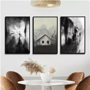 تابلو بکلیت طرح سیاه قلم جنگل و مه مدل B-2420 مجموعه 3 عددی سایز 20*30*10 