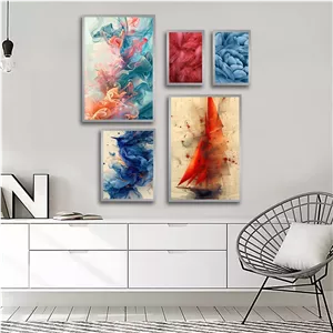 تابلو بکلیت طرح نقاشی آبرنگی و کشتی بادبانی مدل SI-2757 مجموعه 5 عددی سایز 40*60*10 