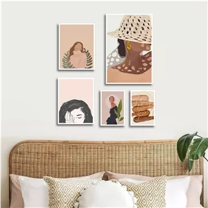 تابلو بکلیت طرح نقاشی چهره و مینیمال مدل W-2631 مجموعه 5 عددی سایز 40*60*10 