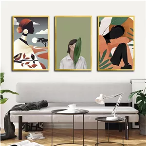 تابلو بکلیت طرح نقاشی چهره و برگ مدل T-2626 مجموعه 3 عددی سایز 20*30*10 