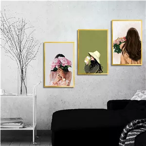 تابلو بکلیت طرح نقاشی چهره و گل مدل T-3051 مجموعه 3 عددی سایز 20*30*10 