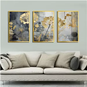 تابلو بکلیت طرح نقاشی قاصدک طلایی مدل T-3154 مجموعه 3 عددی سایز 40*60*10 