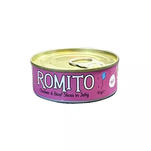 کنسرو نچرال گربه رومیتو طعم مرغ ریش شده با گوشت وزن 90 گرم