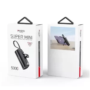 پاوربانک جیبی یسیدو مدل YP-68 ظرفیت 5000 میلی آمپرساعت با خروجی تایپ سی و لایتنینگ مشکی