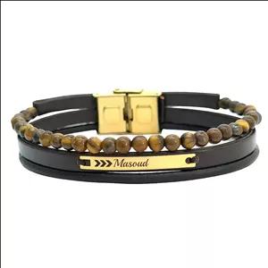 دستبند چرم و طلا 18 عیار اسم 124565 برند لیردا | قهوه ای | 0.500