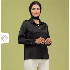 شومیز زنانه ساتن زارا یقه مردانه آستین بلند درای دکمه تزیینی مهناز بُرنُس 38