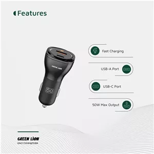 شارژر فندکی 3پورت ماشین 50 وات گرین Green Dual PD & QC 3.0 50W Car Charger