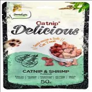 تشویقی گربه بالغ طعم میگو و کتنیپ برند Dentalight دنتالایت 50 گرمی