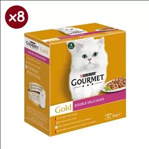 کنسرو گربه گورمت گلد مدل دابل میکس چهار طعم وزن 85 گرم - پک 8 عددی