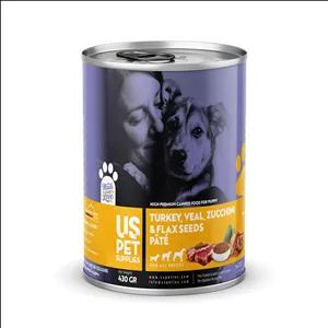 کنسرو غذای توله سگ یو اس پت مدل های پریمیوم با طعم گوشت گوساله و بوقلمون وزن 430 گرم