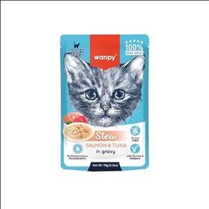 پوچ خورشتی بچه گربه ونپی مدل استیو با طعم تن و سالمون Wanpy Stew With Tuna & Salmon in Gravy وزن 70 گرم