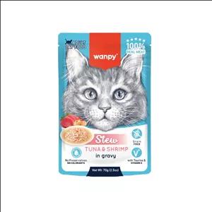 پوچ خورشتی گربه ونپی مدل استیو با طعم تن و میگو Wanpy Stew With Tuna & Shrimp in Gravy وزن 70 گرم