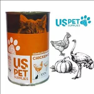 کنسرو پته گربه یو اس پت وارداتی طعم طعم مرغ ، شترمرغ و کدوتنبل وزن 400 گرم