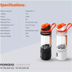 مخلوط کن شارژی پرودو Dual Spin مدل PD-PBLNDR سفید