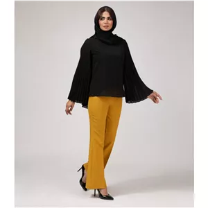 بلوز زنانه کرپ حریر آستین کلوش پلیسه 40103 بُرنُس رنگ مشکی 46